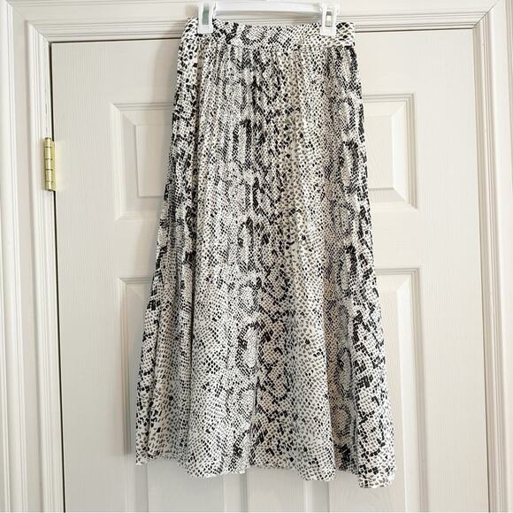 J Crew Pleated Midi Skirt AL202 Black Cream Snakeskin Python Animal Print Size 0 - Picture 15 of 15